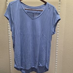 LOFT Light Blue V-Neck Cap Sleeve Tee